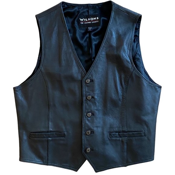 Wilsons Leather Other - Vintage Wilsons Black All Leather 90s Y2K Moto Biker Rodeo Western Vest-XL